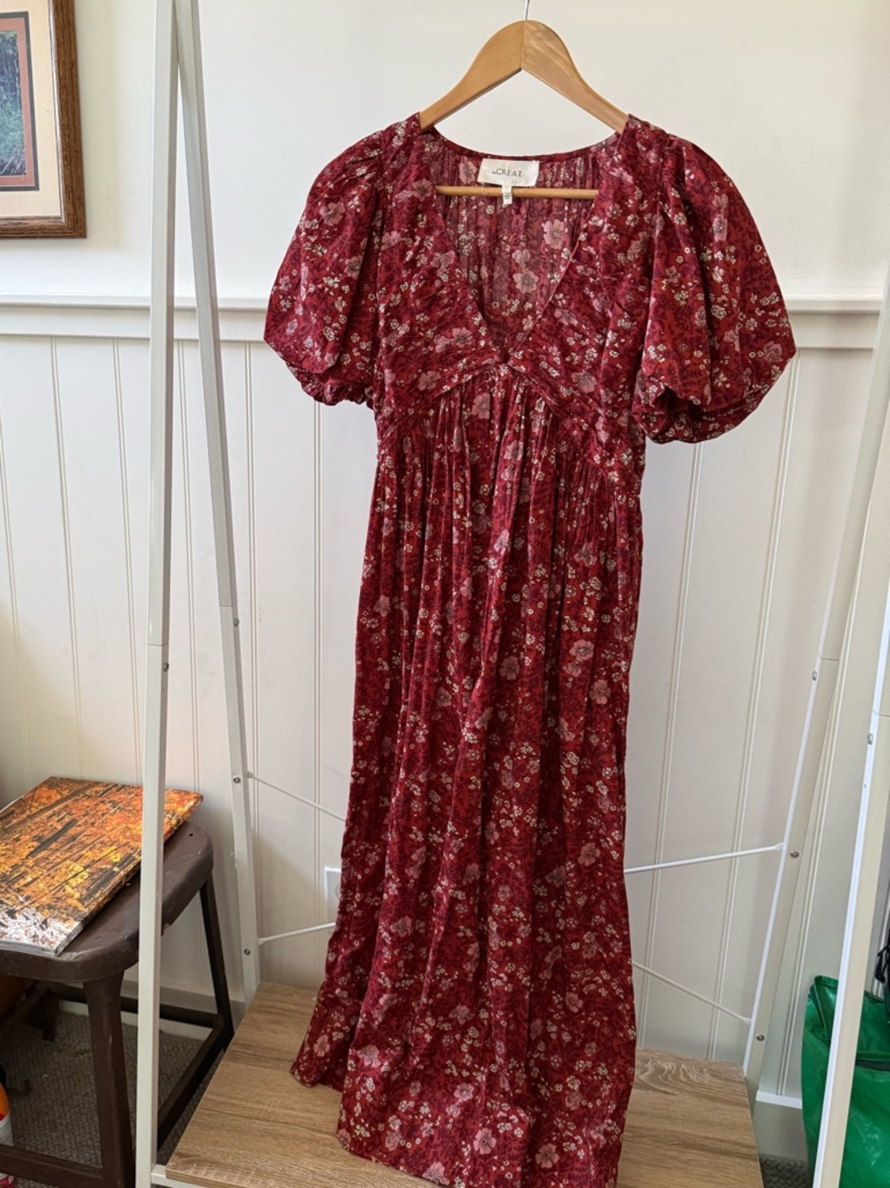 THE GREAT. Rust Red Floral Maxi Dress